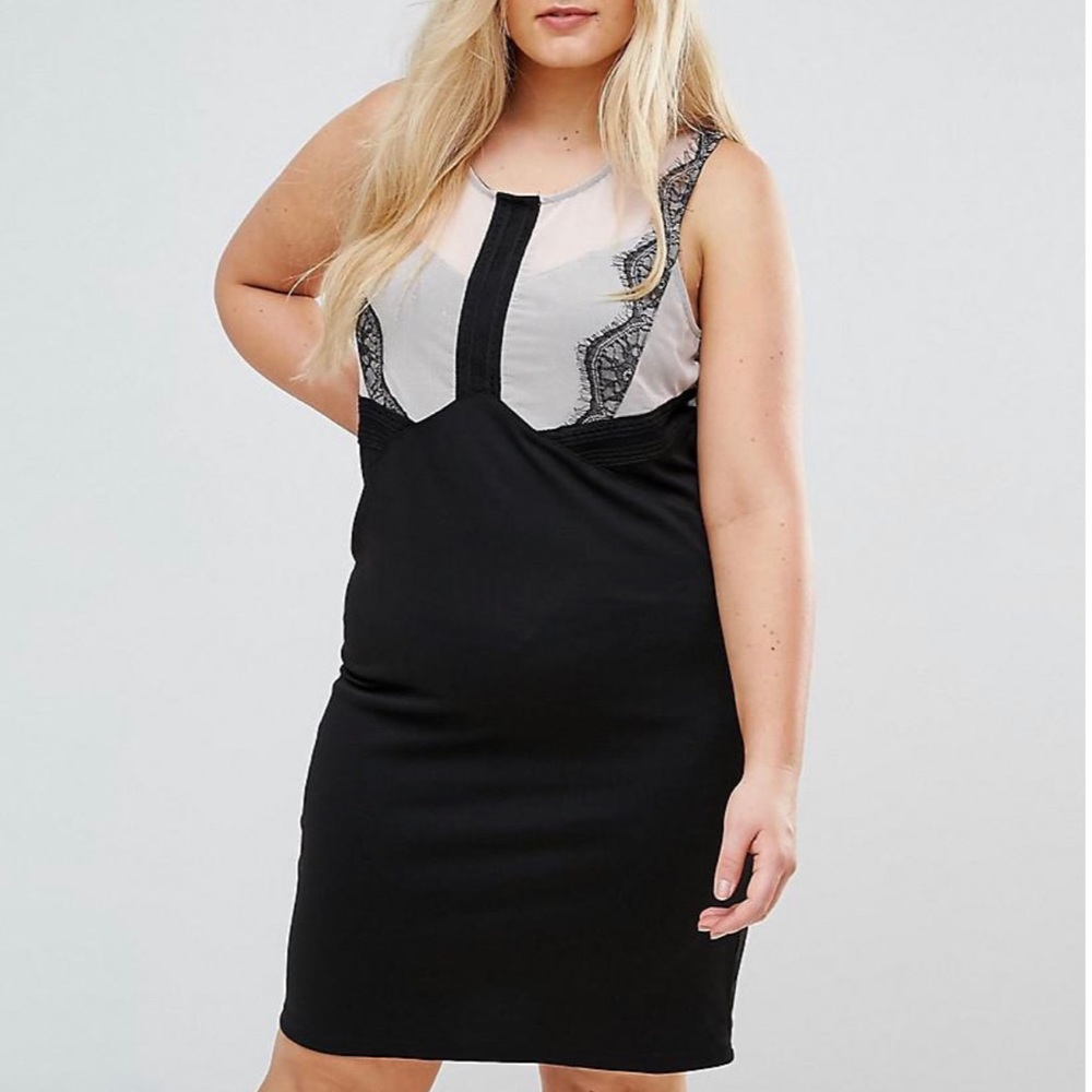 JUNAROSE Lace Panel Pencil Dress - Black